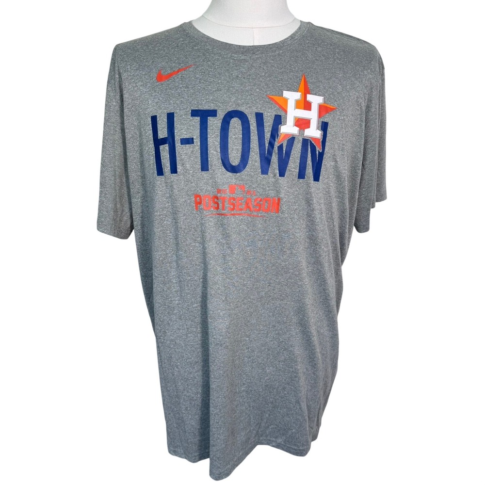 NIKE Mens XXL Gray Houston Astros H-Town MLB 2021 Postseason Dri-FIT T-Shirt Tee